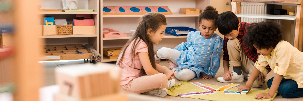 A photographic style image of children working on a puzzle in a childcare setting