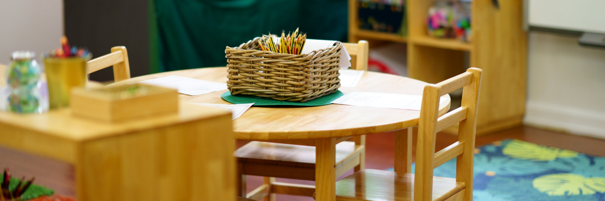 A photographic style image of an early childhood education classroom