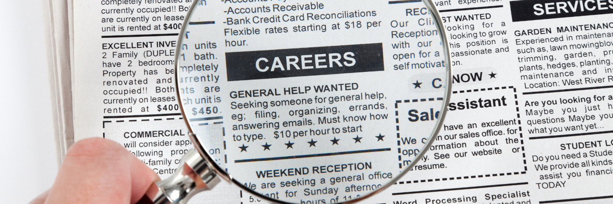 Photographic style image of a newspaper employment ad